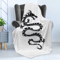 thumbnail image 4 of Japanese Dragon Soft Flannel Fleece Throw Blanket, Black Silhouette Tribal Design Medieval Serpent with Claws, Cozy Plush for Indoor and Outdoor Use, 50" x 70", Black White Grey, by Ambesonne, 4 of 5
