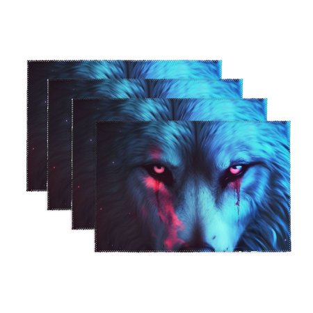 

Wuche Wolf Blue Eyes Canvas Placemats for Kitchen Dining Table Set of 4 Party Decoration 11.8*17.7in