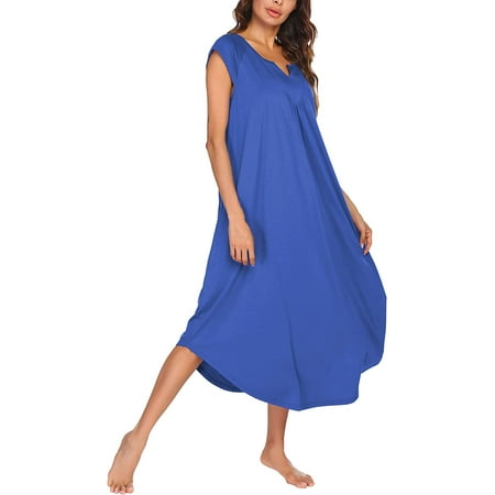 

Nightgowns Long 3/4 Sleeve Lounge Dress Women Plus Size Loungewear V neck loose Full Length maxi Sleepshirt