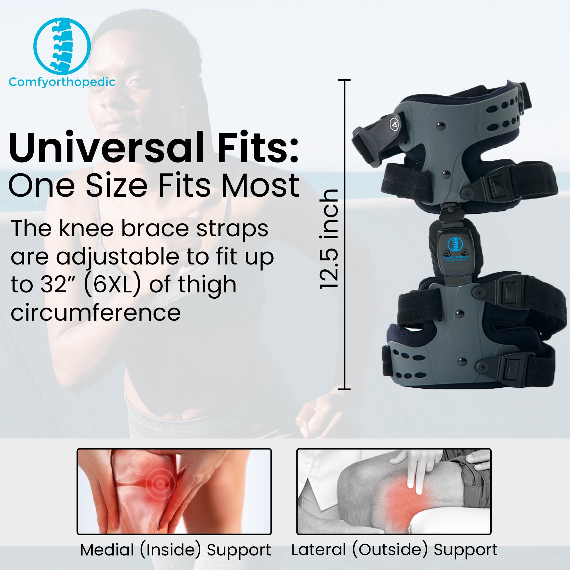 Comfyorthopedic Osteoarthritis OA Unloader Knee Brace For Cartilage Degeneration, Arthritis Knee Pain Support, Bone On Bone Knee Offloader With Built-in Adjustment key-Right