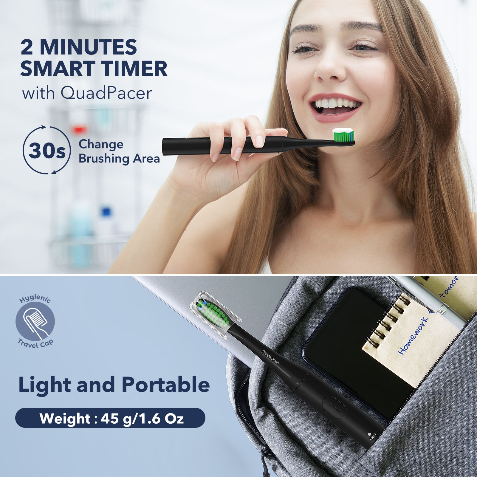 ARISSON Sonic Electric Toothbrush for Adults and Kids, 1.5H Fast Charge for 90 Days, 40,000 VPM Ultrasonic Electric Toothbrushes with 2 Mins Smart Timer, 1.6 Oz Travel Toothbrush, Azure Blue