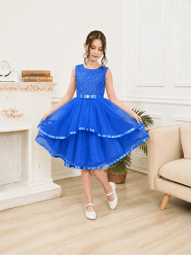 Sunny Fashion Flower Girls Dress Cobalt Blue Belted Wedding Party Bridesmaid 12 Years, Girl's