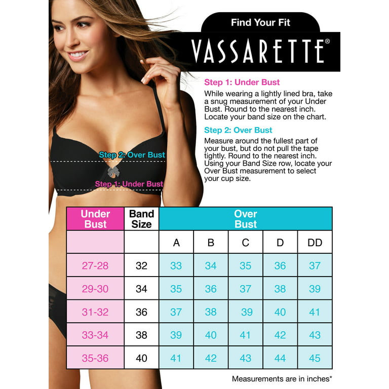 Vassarette Women's Add-A-Size Underwire Level 3 Push Up Bra, Style