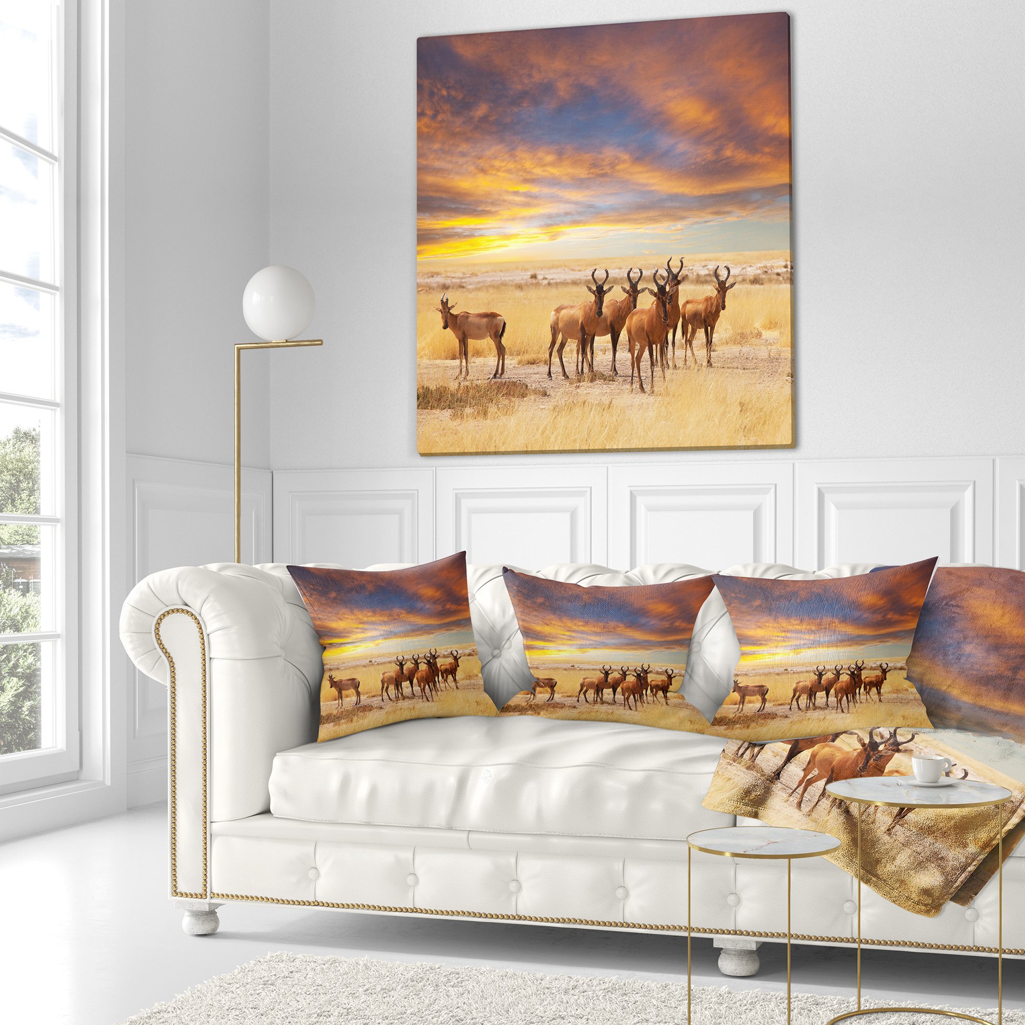 Designart Herd of Antelope in Etosha Park - African Landscape Printed Throw Pillow - 18x18