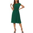 thumbnail image 2 of INSPIRE CHIC Robe Plissée pour Femme Col Ras du Cou Sans Manches Taille à Nouer Robes Trapèze S Vert, 2 of 6