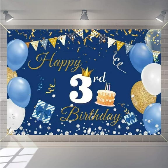 7x5FT 3rd Birthday Groovy Backdrop Decorations Happy 3rd Birthday Backdrop Banner for Boys Girls Happy 3 Years Old Fabric Sign Poster Blue Photography Background Third Birthday Party Table Decoration