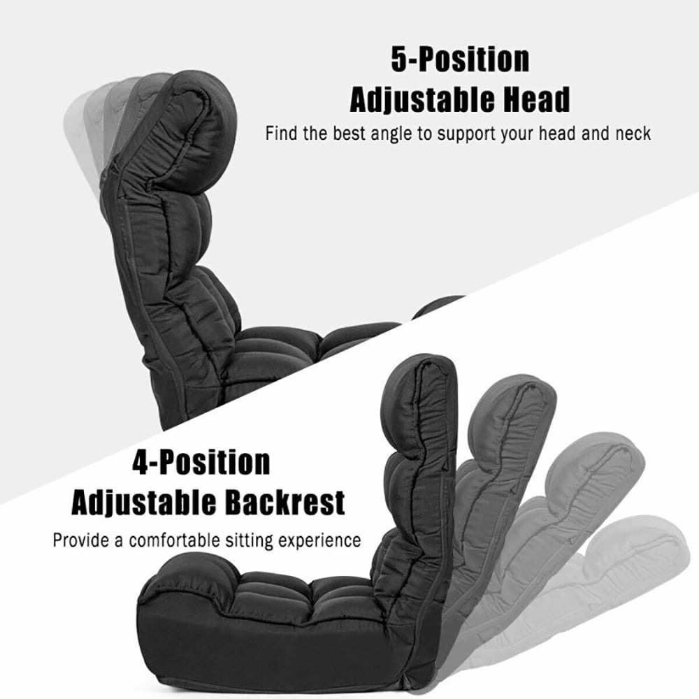 Finihen Floor Lazy Chair, Folding Lazy Sofa, 4-Position Adjustable Floor Chair, for Living Room, Bedroom, Dorm, Black Finihen Floor Lazy Chair, Folding Lazy Sofa, 4-Position Adjustable Floor Chair, for Living Room, Bedroom, Dorm, Black