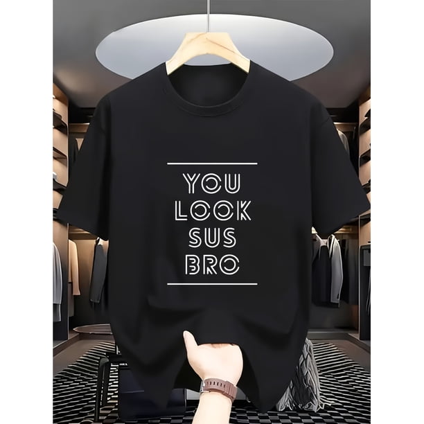Youth Fashion Short Sleeve T-Shirt, Summer, Casual, Crew Neck, Regular Fit, with "YOU LOOK SUS BRO" Letter Print, for Boys, Weekend Casual