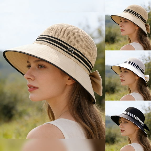 jiaxiM Sun Hats for Women UPF 50 Packable Women's Breathable Wide Brim Straw Sun Hat with Bow for Travel & Beach Styling
