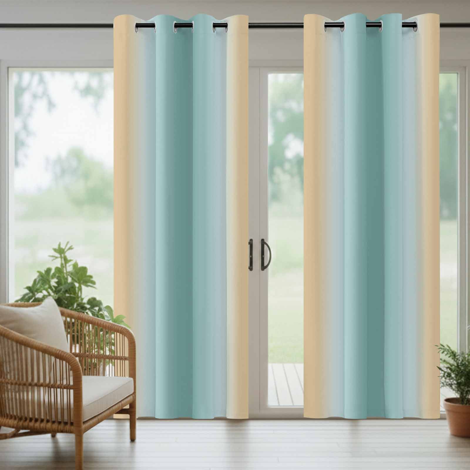 1 Panel Outdoor Curtains for Patio Waterproof 54"x95" Teal Yellow Ombre Weatherproof Privacy Outsides Curtains, Farmhouse Modern Gradient Art Grommet Thermal Drapes for Cabana Porch Pergola