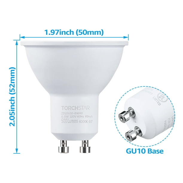 TORCHSTAR MR16 LED Bulb, 6.5W=50W, GU10 Base, Dimmable, & Energy Star Listed, 4000K Cool White, Pack 6 - Walmart.com