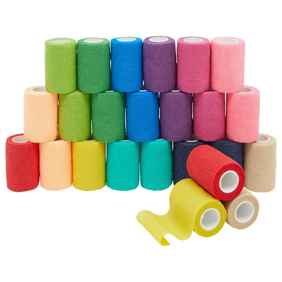 24 Rolls Colorful Self Adherent Bandage Wrap 3 Inch x 5 Yards - Cohesive First Aid Tape for Sports, Vet, Medical, Tattoo (12 Colors)