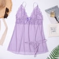 thumbnail image 3 of WHEANG Womens Pajama Sets Sheer Lace Sleeveless Cami Slip Dress with Matching Panties See Through Mesh Nightgown Romantic Boudoir Sleepwear Nightgowns for Women L Purple, 3 of 3