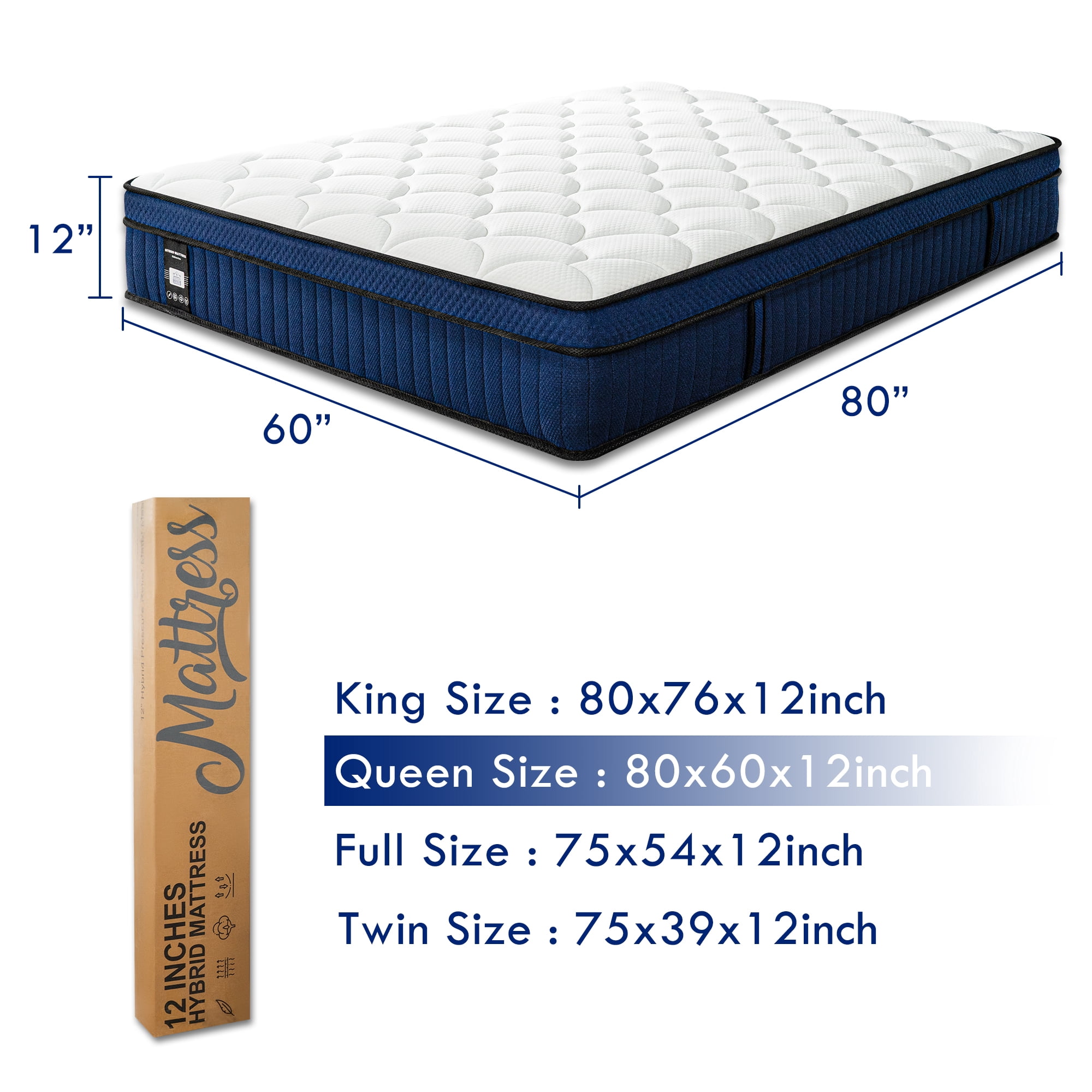 Queen Rose Queen Mattress 12" Hybrid Cooling Gel Memory Foam Mattress with Individually Wrapped Pocket Coils, Medium Firm Support, Pressure Relief, Mattress in a Box