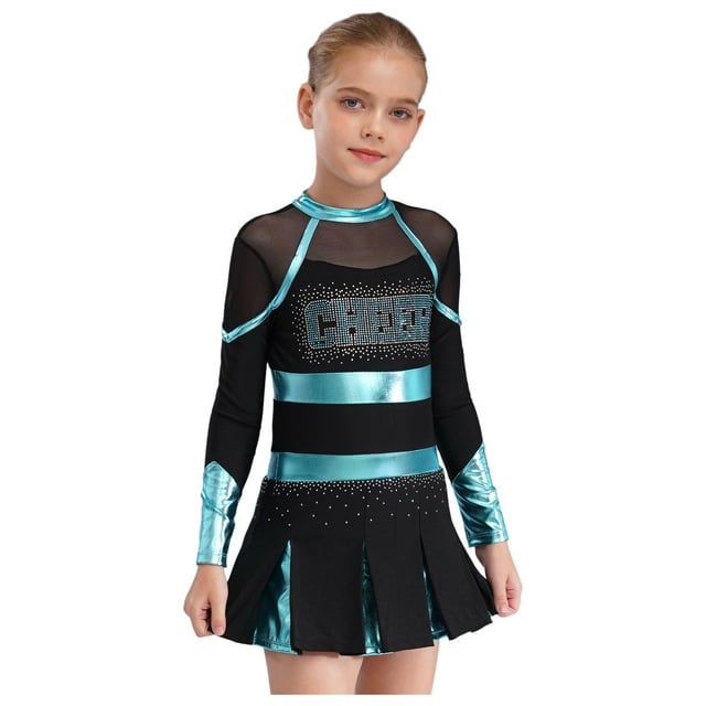 Oyolan Uniforme de Cheerleading pour Filles Tenues de Chef d'École Noir&Bleu Vert 14