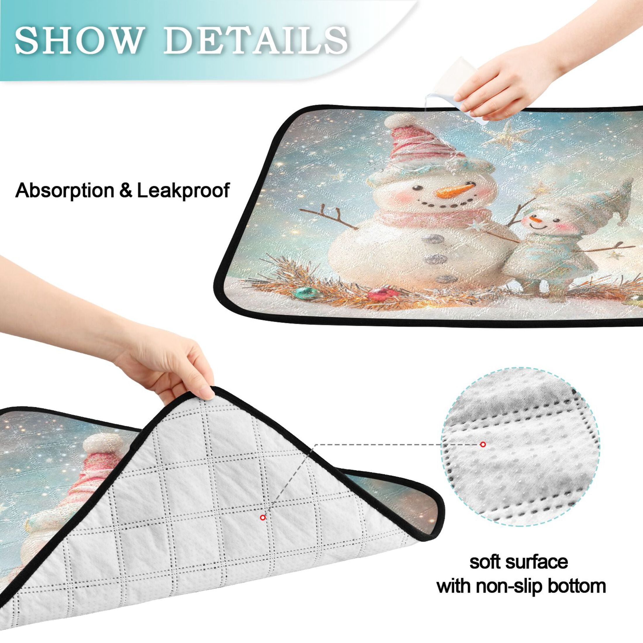 Qxltty Two Cute Christmas Snowmen Cat litter Pads Pet Set of 3 Diaper Mats Center Anti-leakage Layer Absorbent Soft and Comfortable