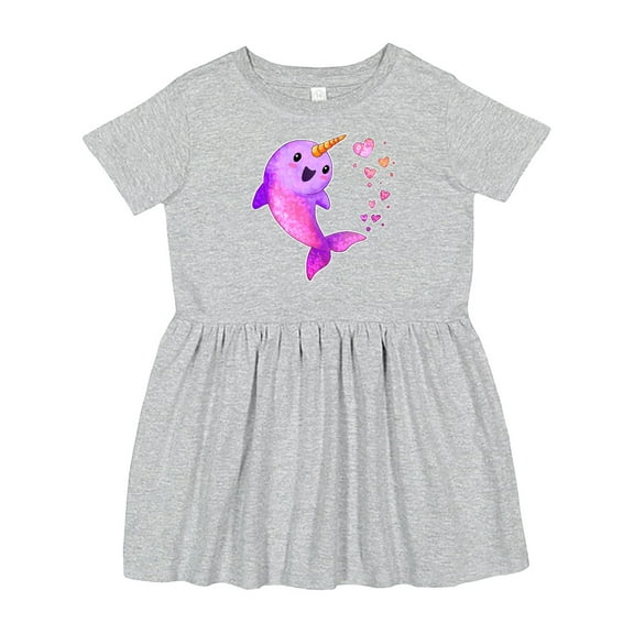 Inktastic Valentine's Day Cute Pink Narwhal with Hearts Girls Toddler Dress