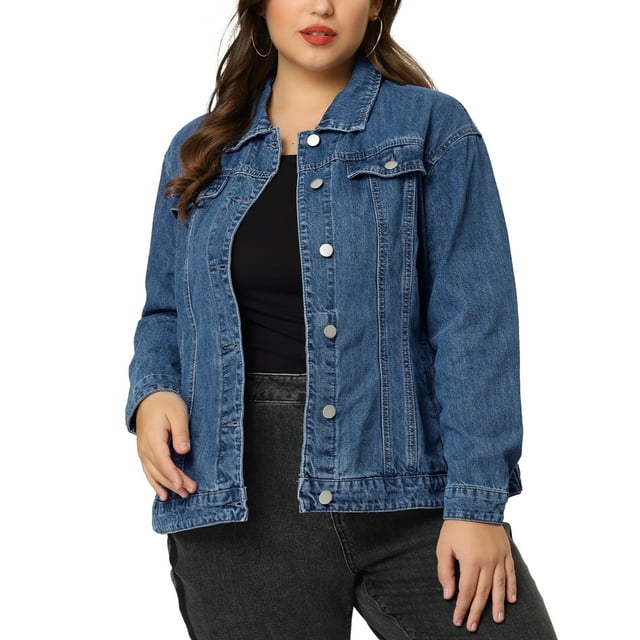 Agnes Orinda Women's Plus Size St. Patrick's Day Jean Jacket Stitching Button Washed Denim Outerwear Coat 4X Denim Blue