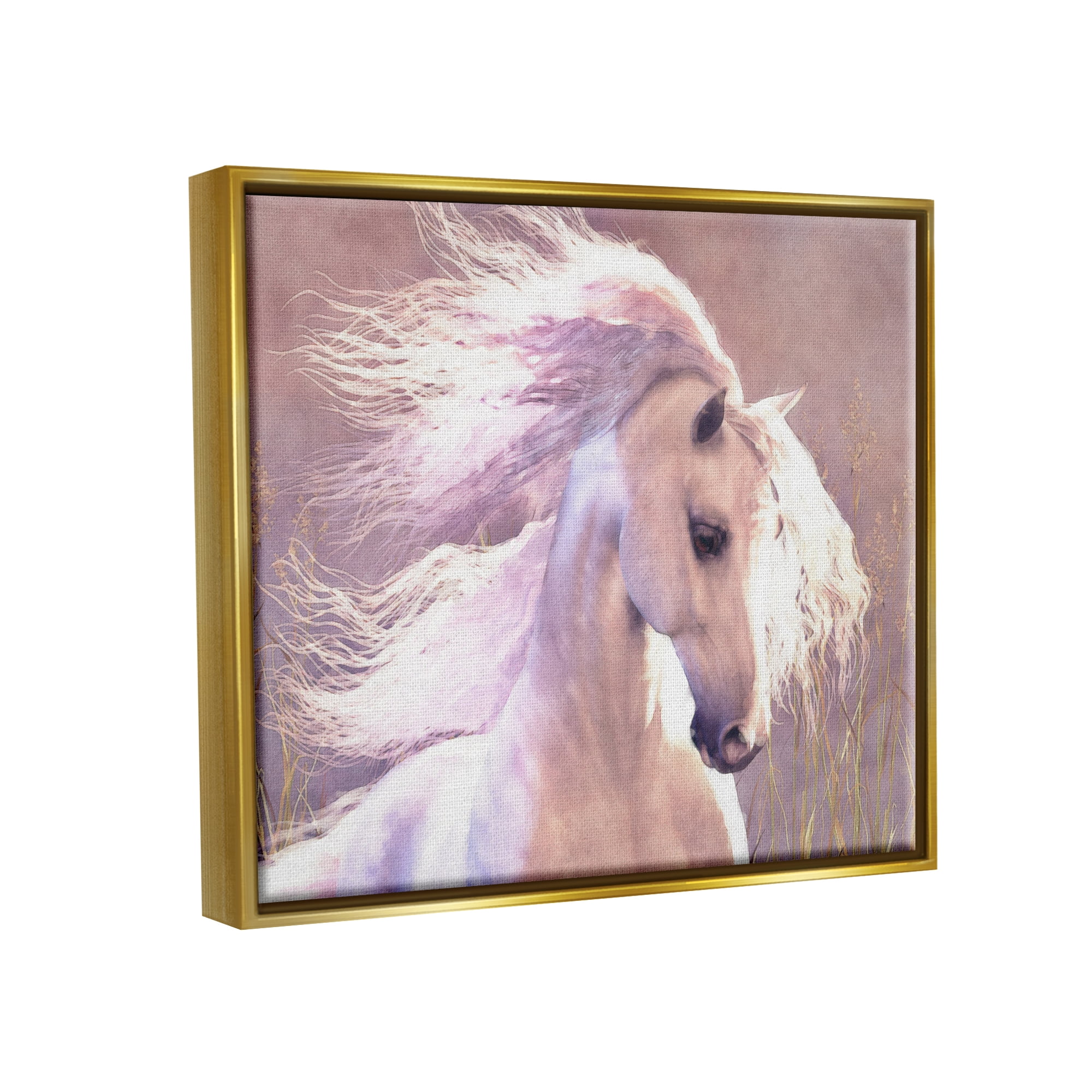 Stupell Industries White Horse in Nature Animals & Insects Painting Gold Floater Framed Canvas Art Print Wall Art, 31 x 25