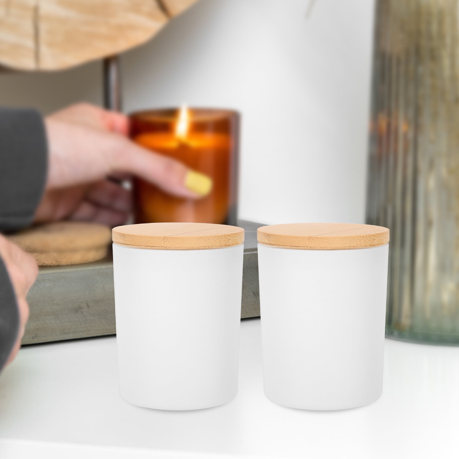 WRISTBIQUE Round Glass Tins with Lids Aromatherapy Scented Candle Container White 4 Sets