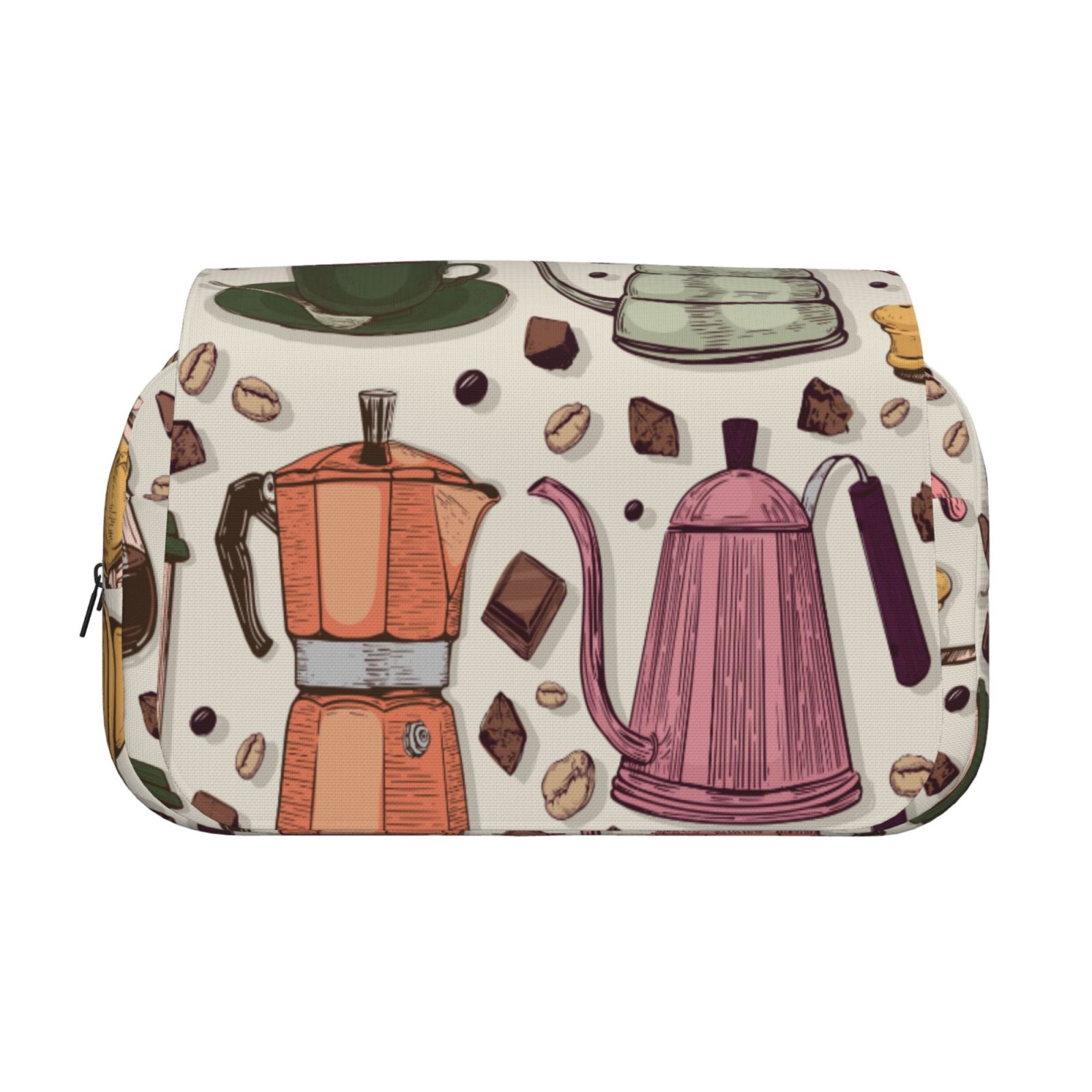 Rateoe Vintage Coffee Pattern Double Clamshell Pen Case, Storage Organizer with Two Zipper Compartments– Holds Up to 50 Pencils & Pens