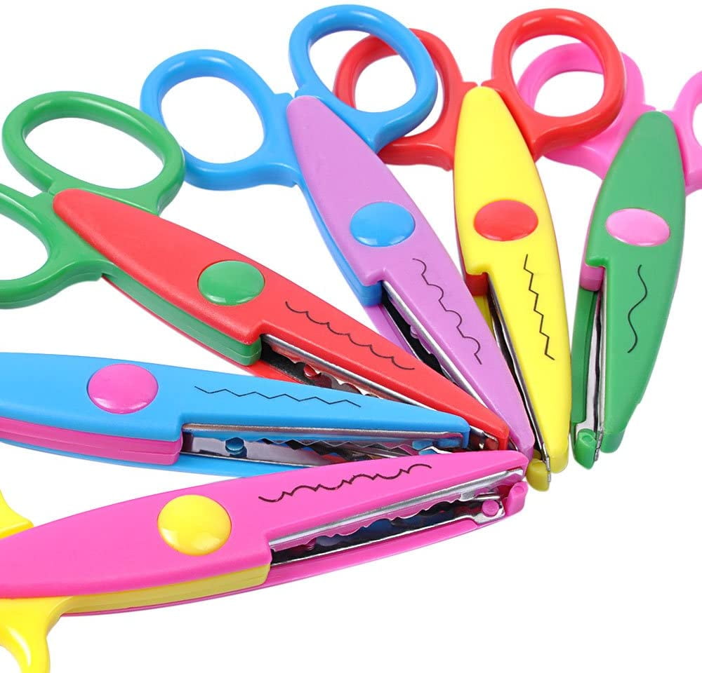 NOGIS 6pcs Plastic Safety Scissors Assorted Colors Creative Crafts Scissors Wave Lace Edge Training Cutters Set for Paper Scrapbooking Decorative