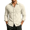 thumbnail image 2 of thefmos Men's Long Sleeve Button Down Shirt Fall Winter Spring Casual Basic Collared Top Loose Fit Everyday Wear Office Work Outfits, Beige XL, 2 of 5