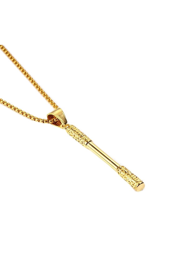 Men's Stainless Steel Vintage Sun Wukong Monkey King Golden Cudgel Lucky Pendant Necklace Gold