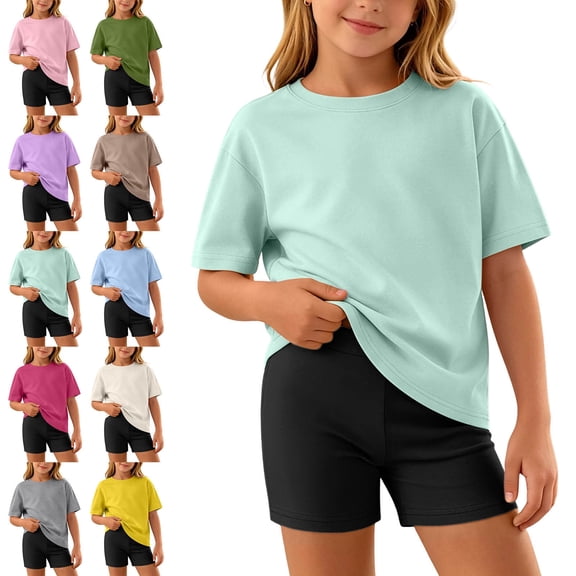 Lumosvexa Kids Girls Outfits Sets, Short Sleeve T-Shirt and Leggings Summer Sports Comfort Clothes 2 Piece Mint Green 10-12