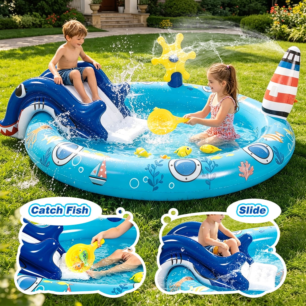 Inflatable Pool, 80'' x 60'' x 25'' Sprinkler Swimming Pool, Kids Spray Pool, Outdoor Water Play Game for Yard & Garden, Portable Above Ground Summer Playset