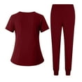 thumbnail image 3 of Women Scrub Sets 2 Pieces Comfortable V-Neck Scrub Top and Jogger Pants Stretch Nursing Scrubs Set Quick Dry Medical Uniform Suits with Multi Pocket for Doctors, Nurses Wine 2XL, 3 of 4