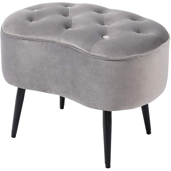 BirdRock Home Tufted Oblong Ottoman - Velvet Foot Stool - Grey