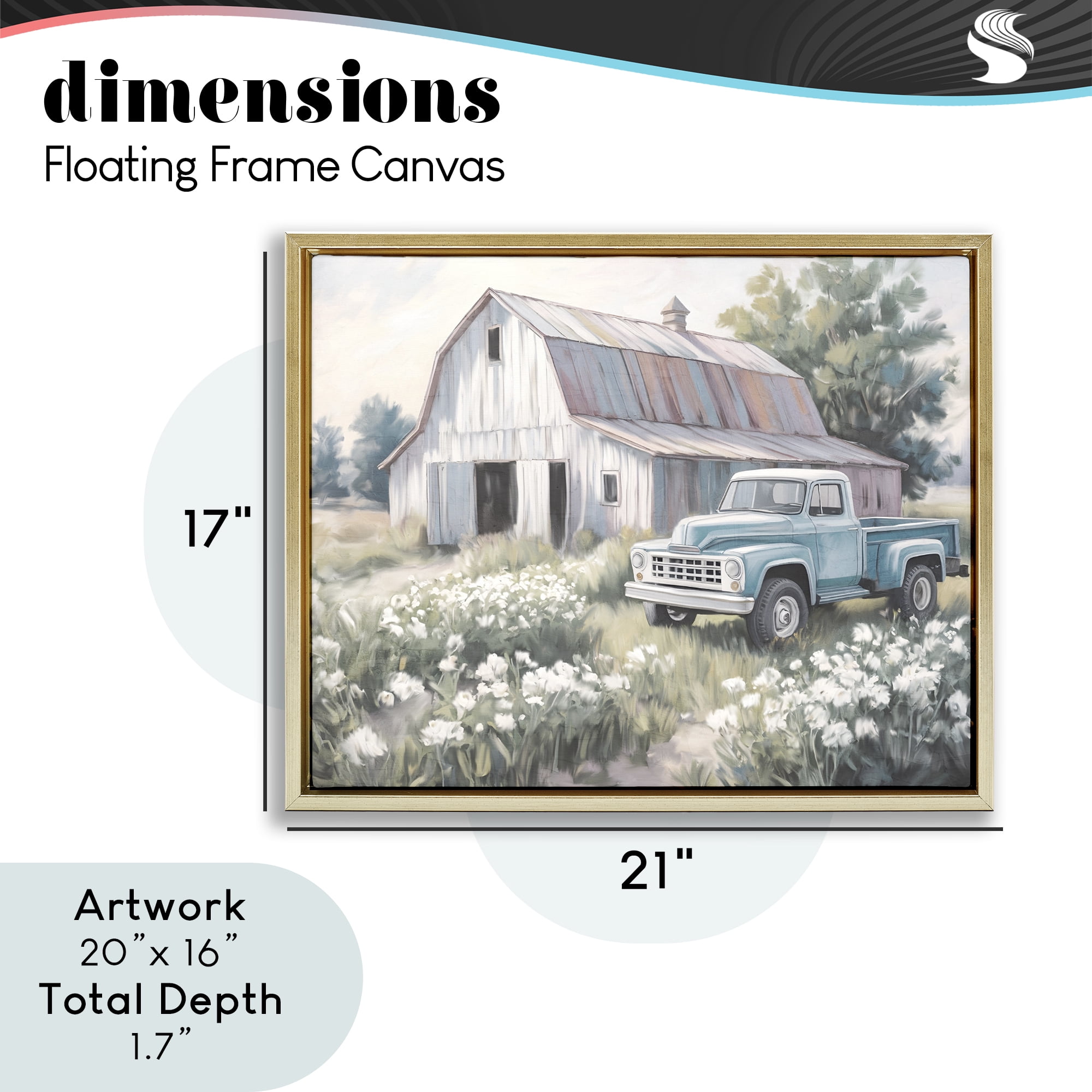 Stupell Industries Pastoral Farm Dreams Gold Framed Floater Canvas Wall Art, design by Kim Allen