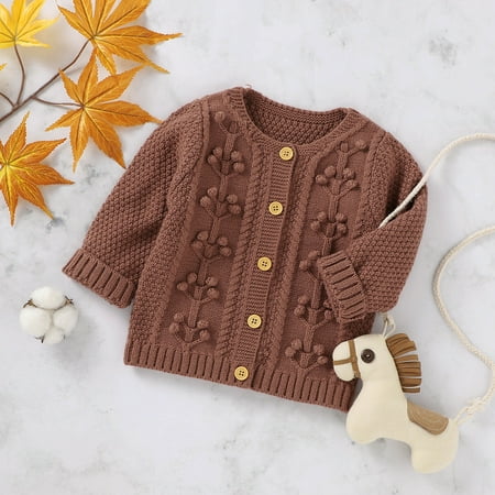 

dmqupv Infant Warm Winter Button Baby Coat Outwear Sweater Girl Jacket Knit Boy Girls Coat&jacket Boys Winter Jacket Sweater Brown 0-6 Months