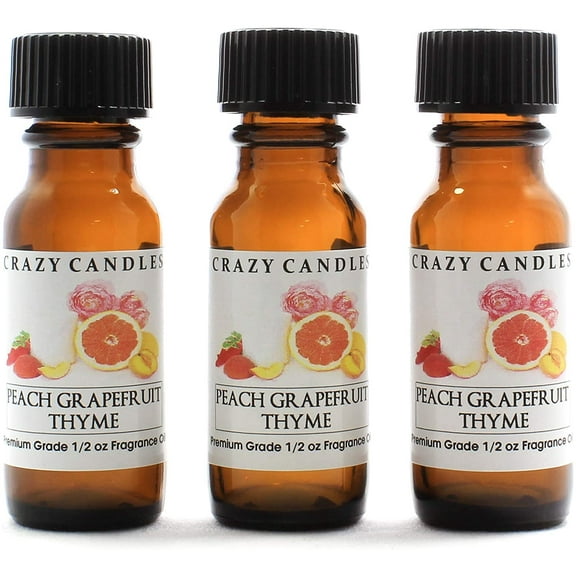 Crazy Candles Peach Grapefruit Thyme 3 Bottles 1/2 Fl Oz Each (15ml) Premium Grade Scented Fragrance Oil