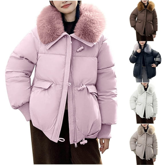 HBGVBA Winter Coats for Women, Women's Down Jackets Fall Winter Large Collared Lapel Stylish Cotton Coat Long Sleeve Warm Winter Clothing