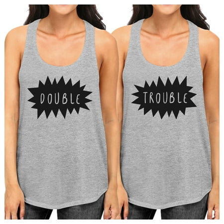 Double Trouble Grey Best Friend Matching Graphic Tank Tops For