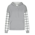 thumbnail image 4 of Fmbrln Womens Trendy Plaid Print Hoodies Casual Long Sleeve Hooded Sweatshirts Loose Comfy Pullover Tops with Pockets Gray 2XL, 4 of 5