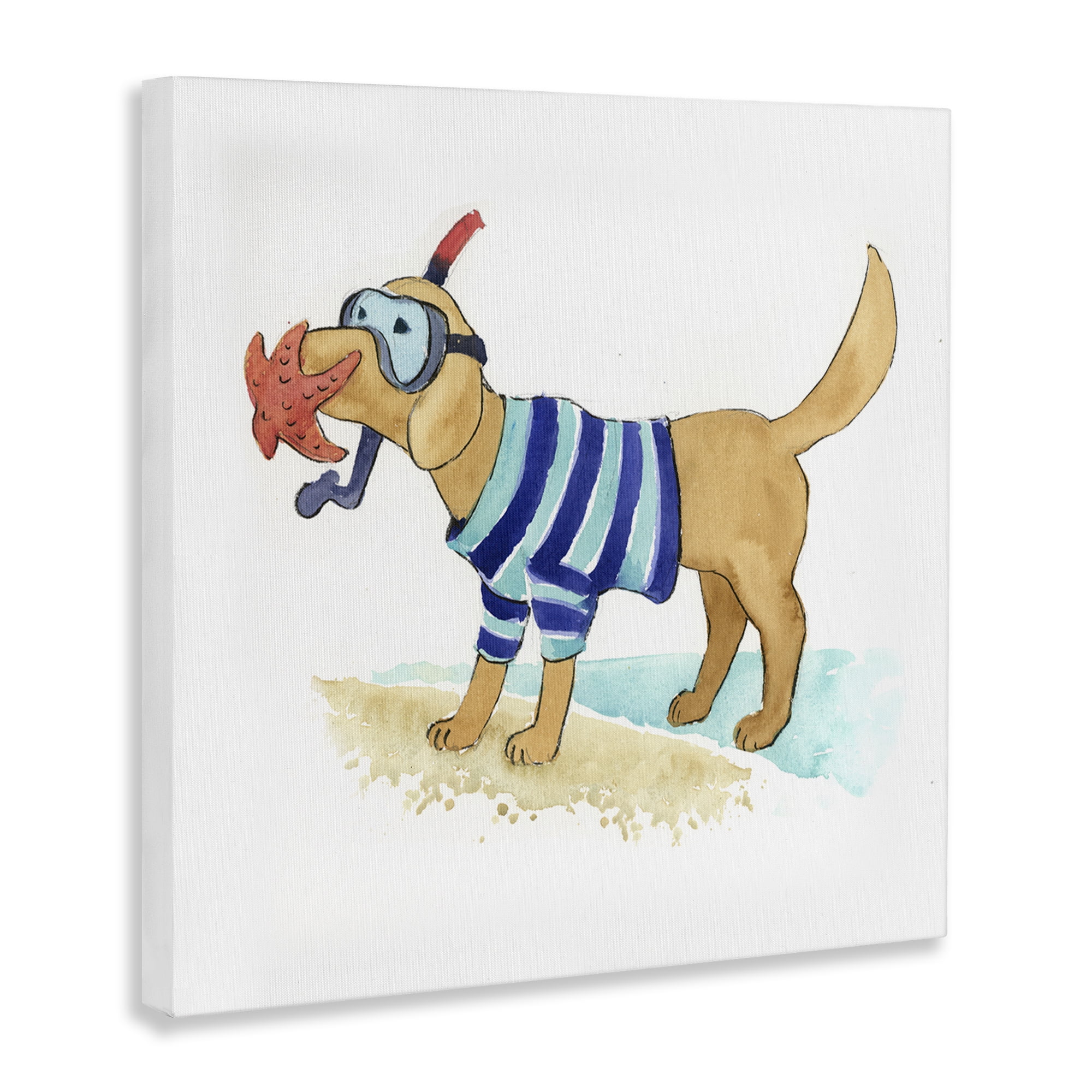 Stupell Industries Sandy Dog with Snorkel Animals Painting Wrapped Canvas Art Print Wall Art, 17 x 17