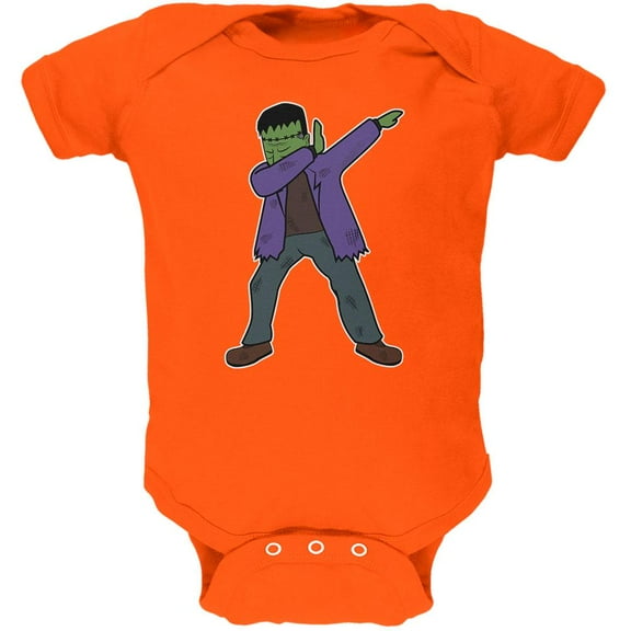 Halloween Dabbing Frankenstein's Monster Soft Baby One Piece Orange 0-3 M