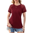 thumbnail image 2 of Fancyglim Women Pleated Blouse Crew Neck Shirts Short Sleeve Tunic Tops Burgundy XL, 2 of 5