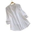 thumbnail image 1 of Blusa holgada de manga larga con botones y cuello en V para mujer, talla grande, color blanco, talla 5XL, 1 of 4