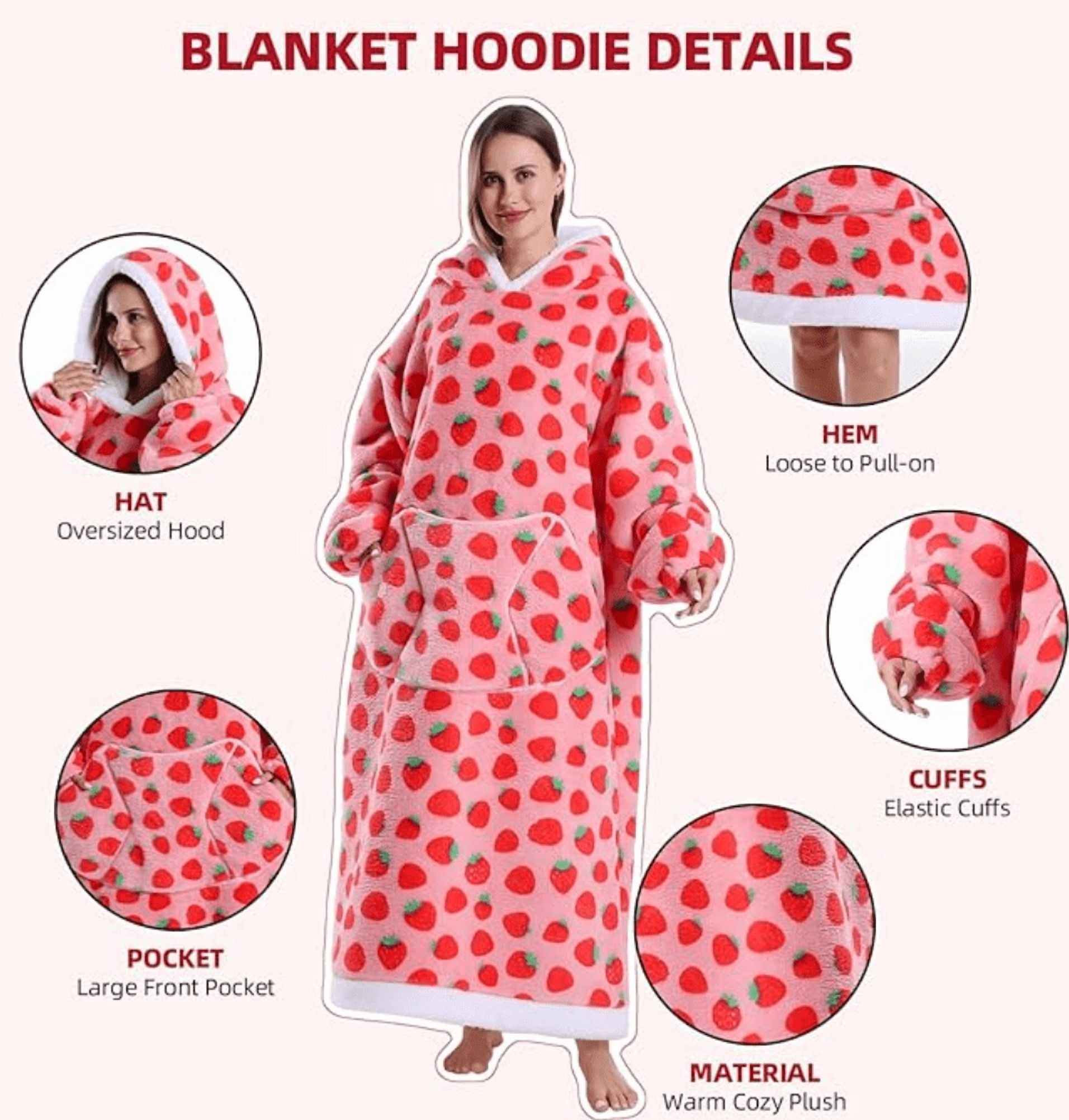 Oversized Wearable Blanket Sweatshirt, Thick Warm Fleece Cozy Sherpa Hooded with Pockets and Sleeves Gift for Adult