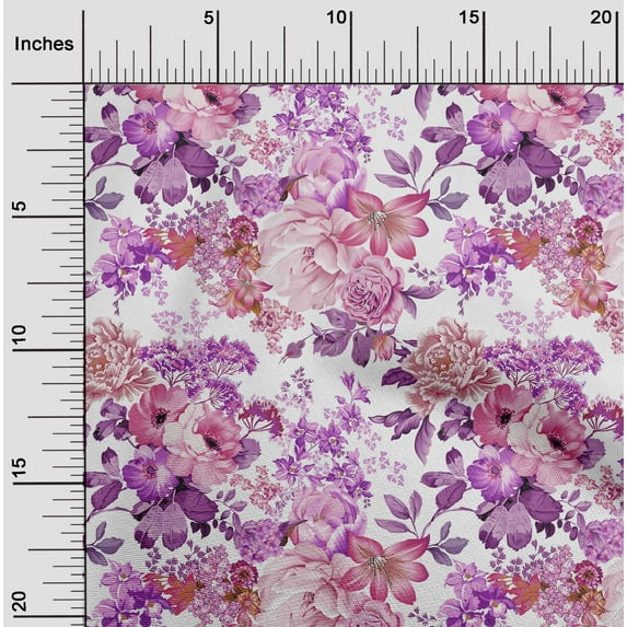 oneOone Viscose Chiffon Purple Fabric Leaves & Floral Artistic Craft Projects Decor Fabric Printed By The Yard 42 Inch Wide