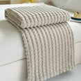 thumbnail image 4 of WEGFTDUOP 59x40 In Fleece Throw Blanket For Couch Soft Warm Fluffys Cream Solid ColorBlanket Decorative And Giftable Striped Blankets Blankets And Throws, Bed Blankets, 4 of 6