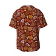 thumbnail image 6 of Lsque Autumn Warm Tone Maple Leaf print Men's Cuban Collar Short Sleeve Shirt Summer Beachwear Casual Button Down Fashionable Vacation Leisure Shirt-Small, 6 of 7