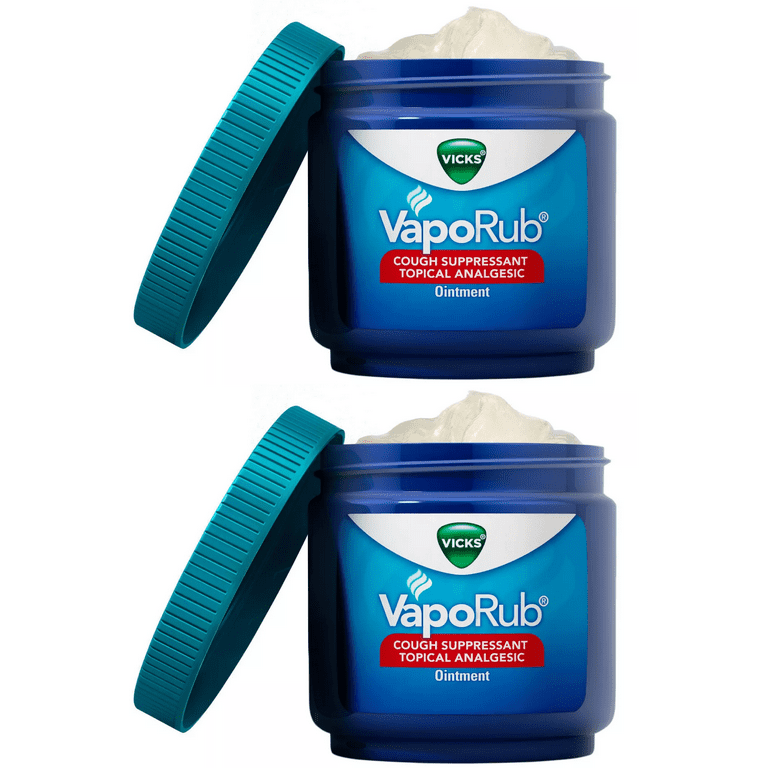  Vicks VapoRub, Original, Cough Suppressant, Topical Chest Rub &  Analgesic Ointment, Medicated Vicks Vapors, Relief from Cough Due to Cold,  Aches & Pains, 6 Oz (Pack of 2) : Health & Household