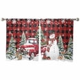 thumbnail image 2 of Red Plaid Christmas Snowman Sheer Curtains 45 Inches Long, Xmas Truck Tree Snowflake Light Filtering Window Curtains for Living Room/Bedroom, Rod Pocket Voile Sheer Drapes, 52"Wx45"L, 2 Panels, 2 of 9