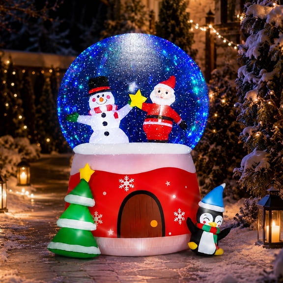Ktaxon Inflatable Christmas Snowman & Santa Claus Decoration with A Crystal Ball,Blow Up Yard Decoration