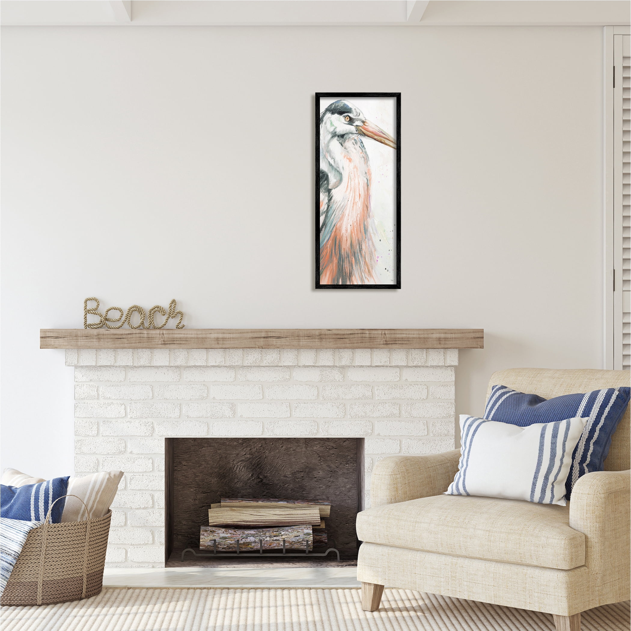 Stupell Industries Modern Heron Portrait Animals & Insects Painting Black Framed Art Print Wall Art, 13 x 30